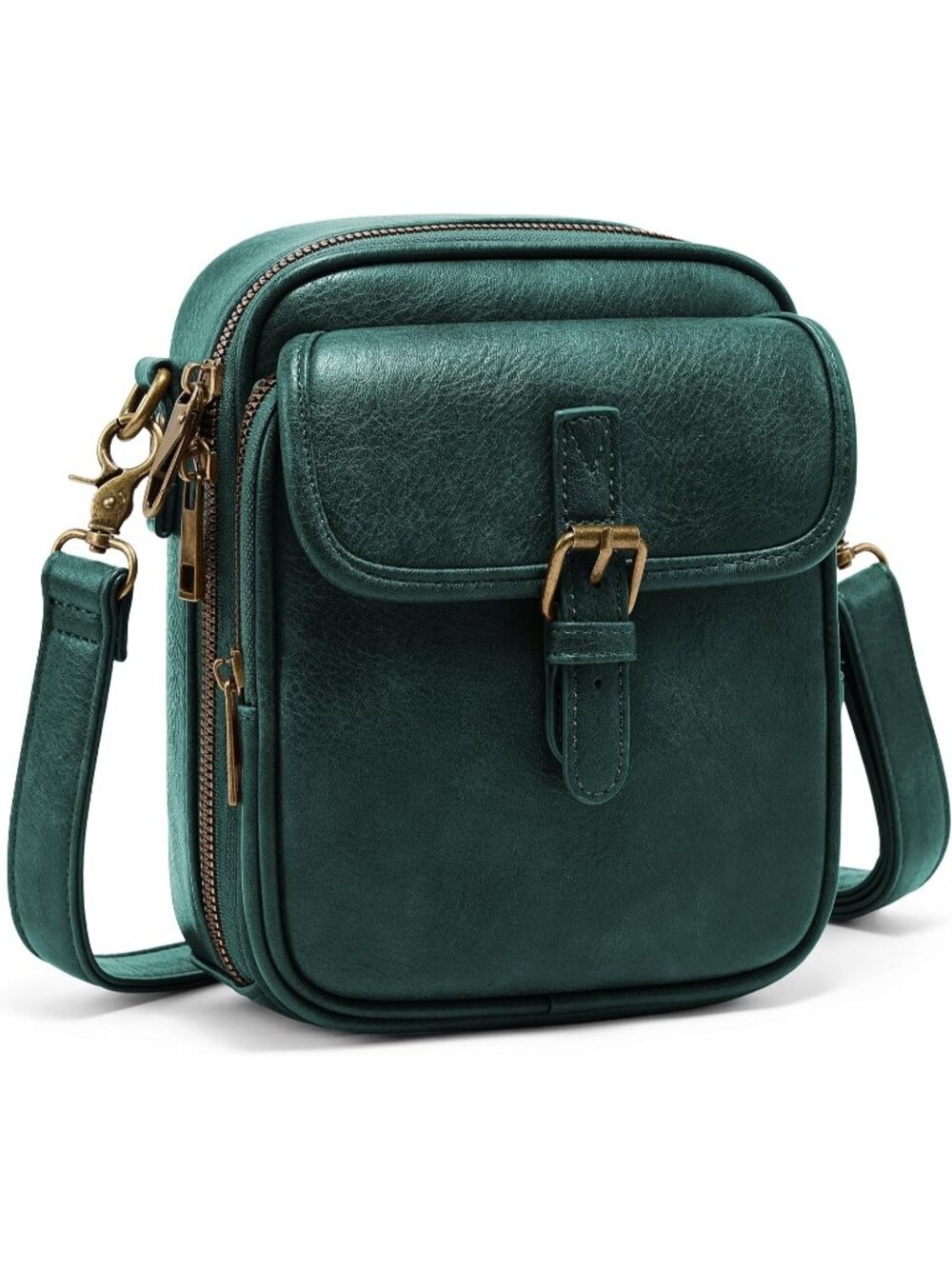 Women's Dark Green Vegan Leather Crossbody Handbag Anti-theft Shoulder Purse